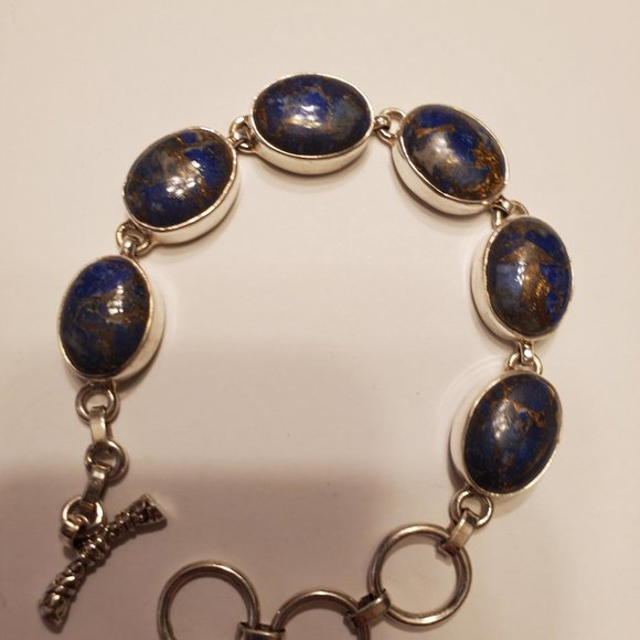 LAPIS  LAZULI  STERLING  SILVER  BRACELET - Picture 2 of 10